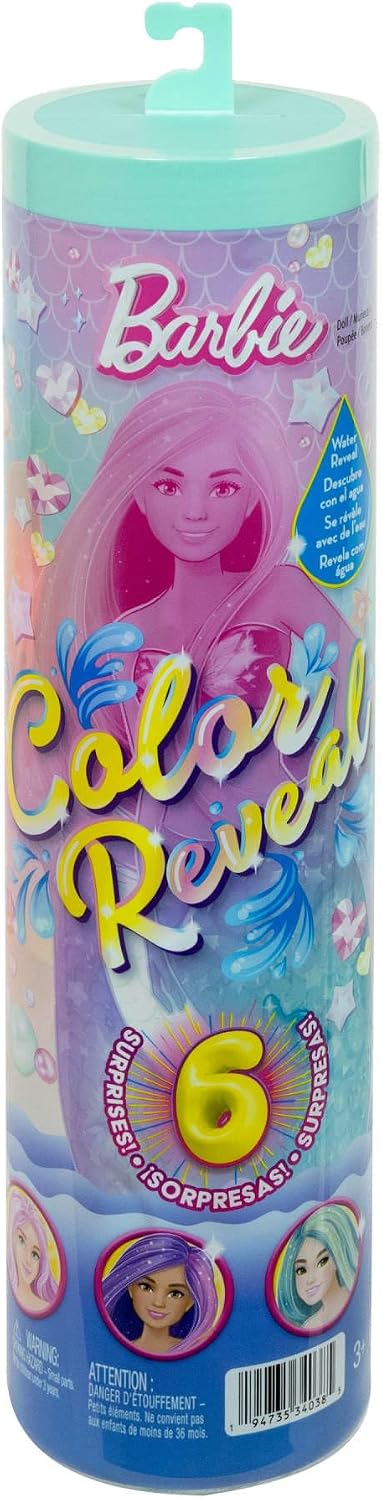 Detalle 2 de Barbie Color Reveal Meerjungfrauen-Puppe mit 6 Überraschungen – Farbwechsel, Anhänger & Accessoires