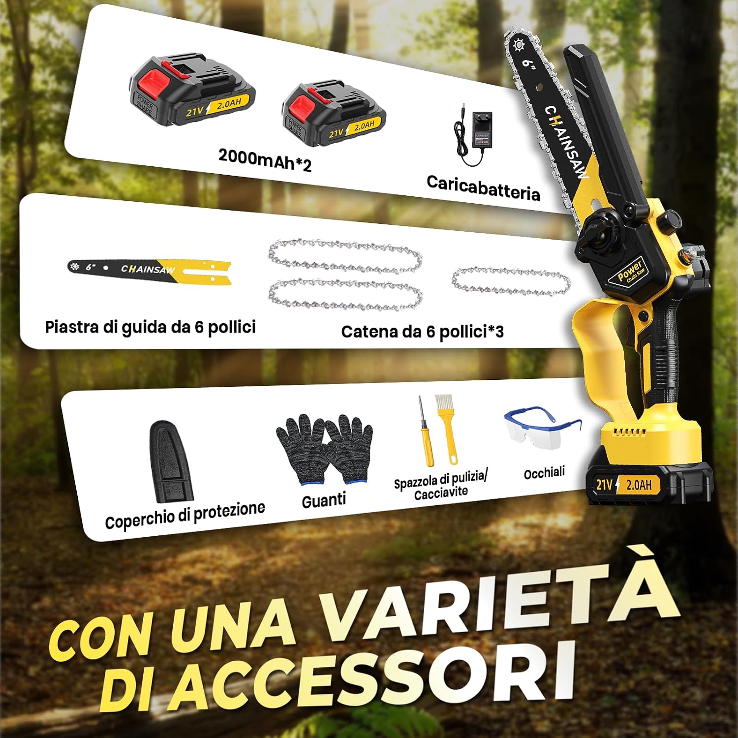Thumbnail 5 de Mini Motosega 6 Pollici 1000W per potatura