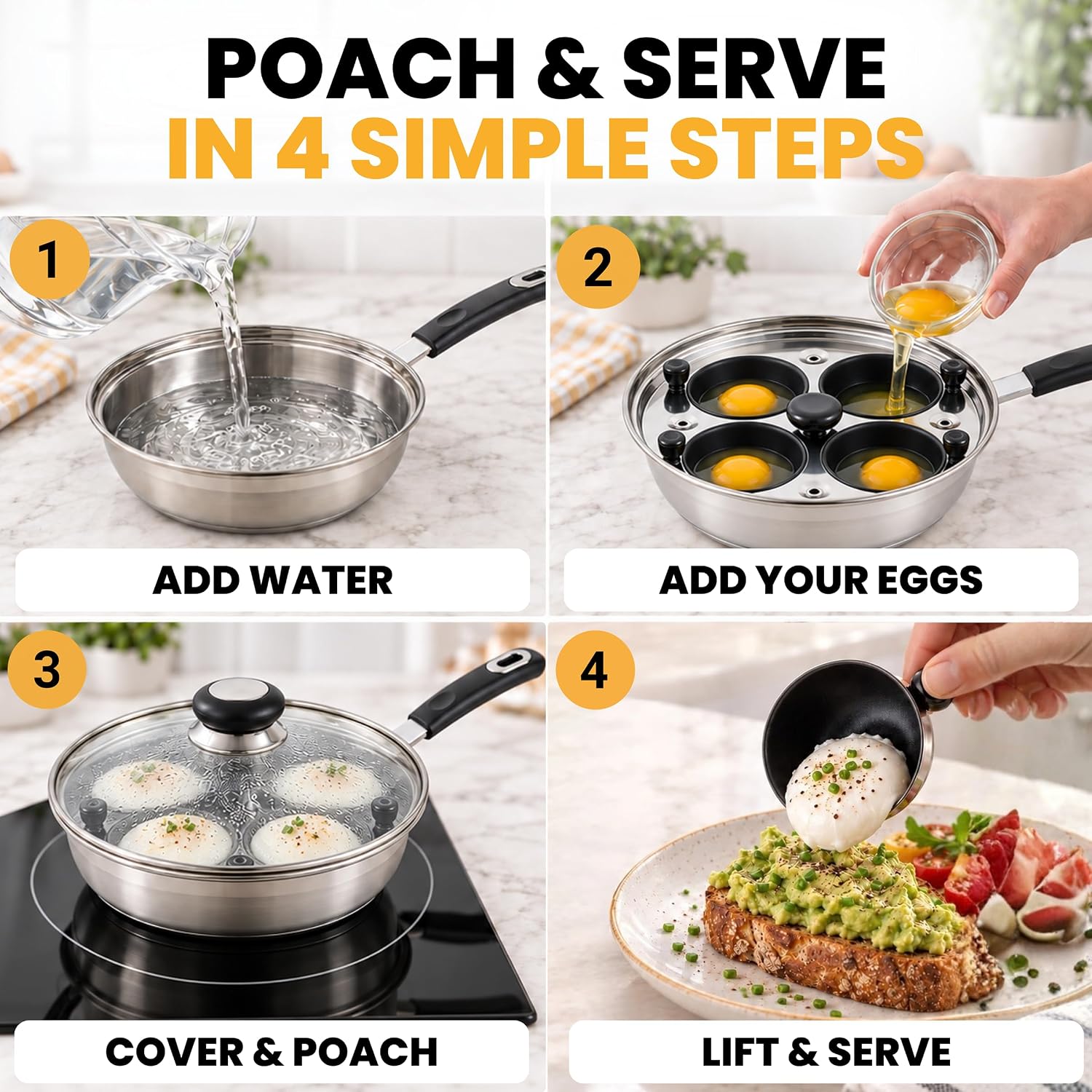 Detalle de Eggssentials Egg Poacher (Stainless Steel Poached Egg Maker) with Spatula