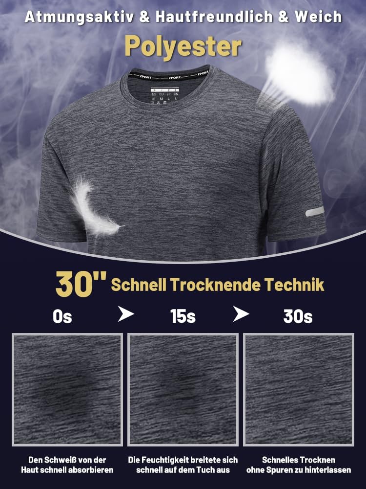 Thumbnail 2 de KEFITEVD Herren Funktionsshirt (Kurzarm) – schnelltrocknend, atmungsaktiv mit reflektierenden Streifen