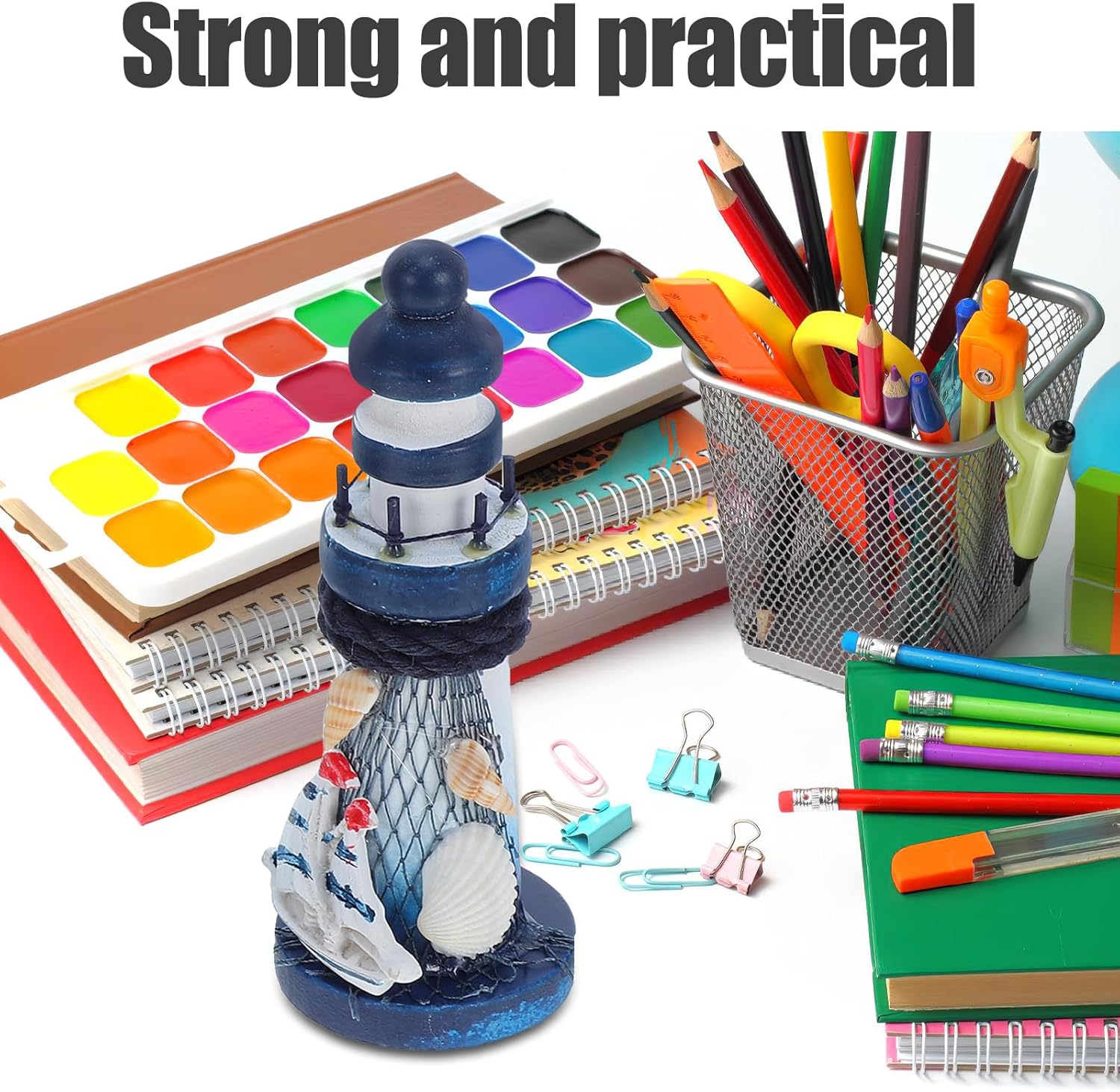 Thumbnail 2 de UKCOCO Mini-Leuchtturm Deko aus Holz-Optik (Set mit 4) im mediterranen Stil – 13 x 5 x 5 cm