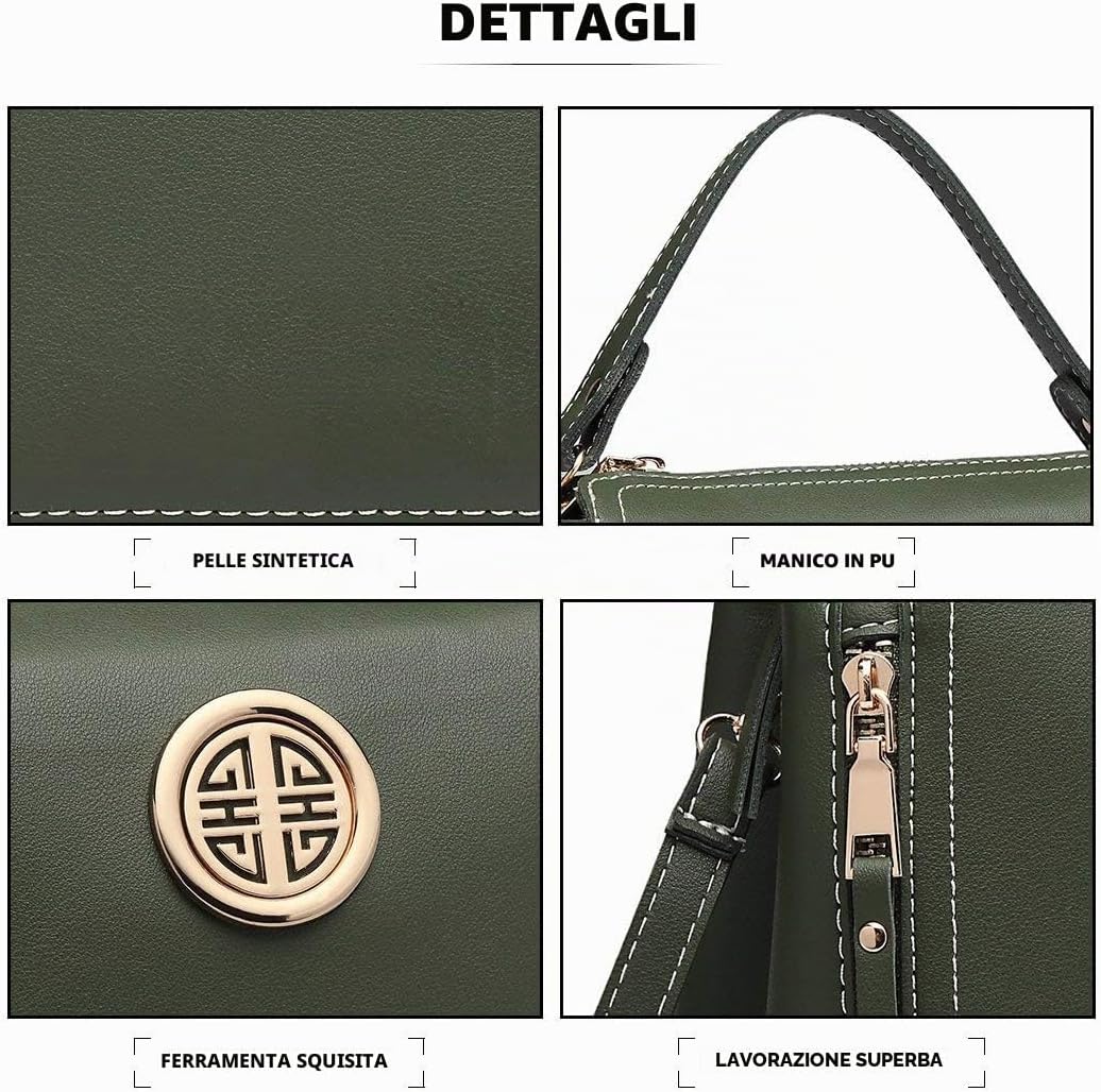 Thumbnail 3 de Miss Lulu Borsa da donna con impugnatura superiore – Borsa a tracolla in finta pelle, 23 x 11 x 22 cm