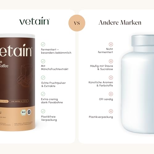 Detalle de VETAIN Veganes Proteinpulver Eiskaffee – 1080 g, Bio, koffeinhaltig, 4 Proteinquellen, neue Rezeptur