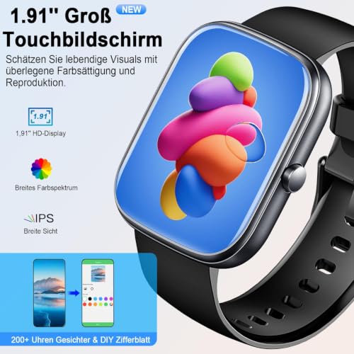 Detalle 2 de Montre Connectée Motast Homme/Femme avec Appel Bluetooth et Suivi Santé 1,91" HD