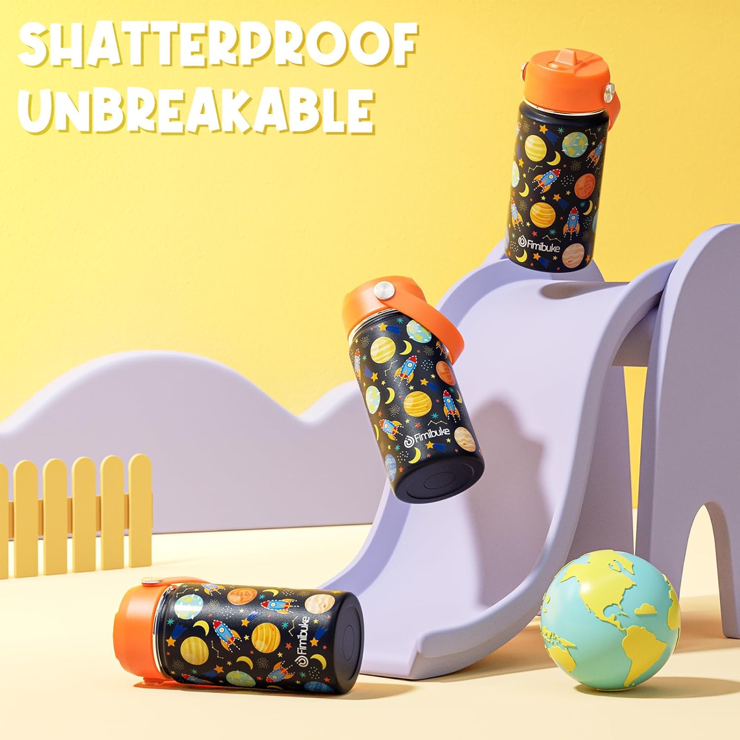 Thumbnail 4 de Fimibuke Kids Insulated Water Bottle (14oz) BPA-Free Double Wall Vacuum Tumbler, Leak-Proof Straw Lids (2-Pack)