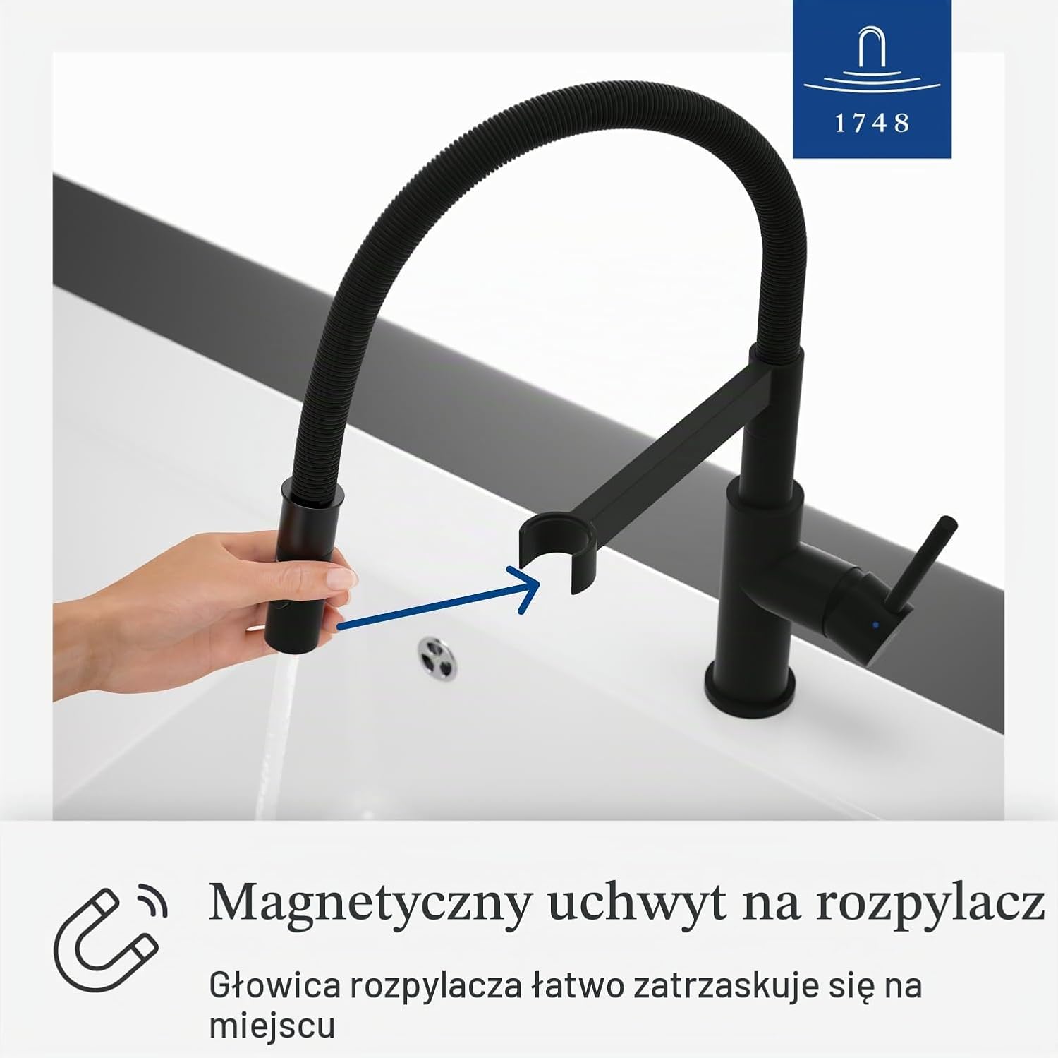 Detalle de Villeroy & Boch Steel Expert Compact – bateria kuchenna z obrotową wylewką, czarna