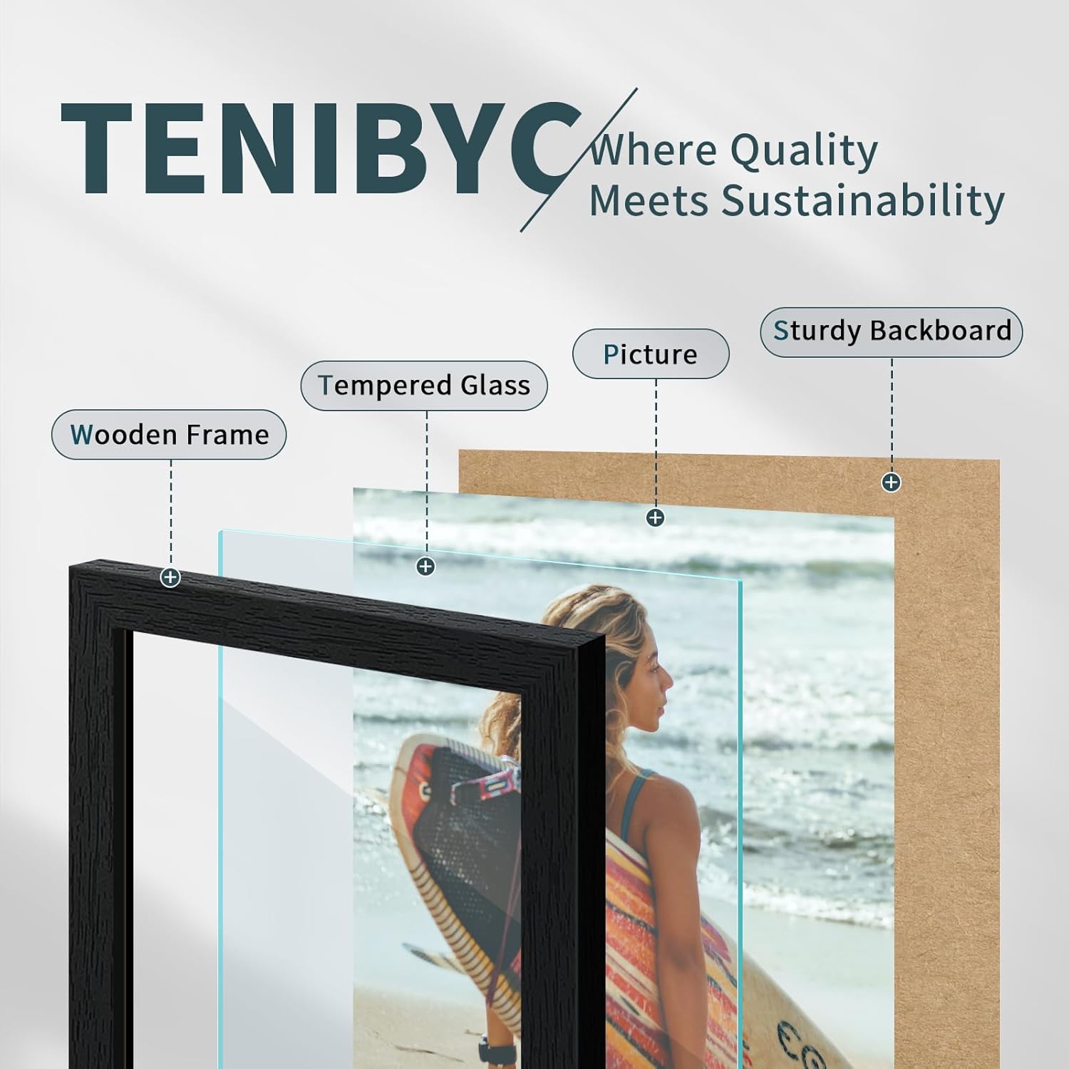 Thumbnail 4 de TENIBYC 8x10 Picture Frame Set (3 Pack) in Textured Black Solid Wood with HD Tempered Glass