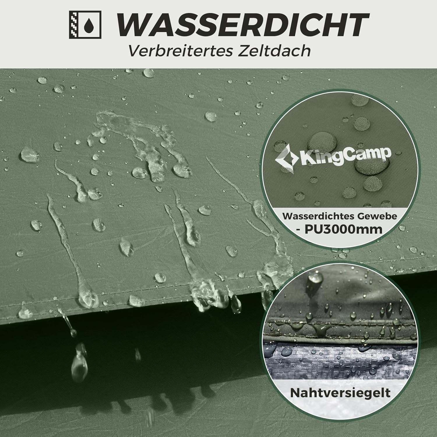 Detalle de KingCamp 2-3 Personen Zelt – Wasserdicht 3000 mm, Ultraleicht & Großes Überdach, ideal für Wanderer, Festivals & Wochenendausflüge