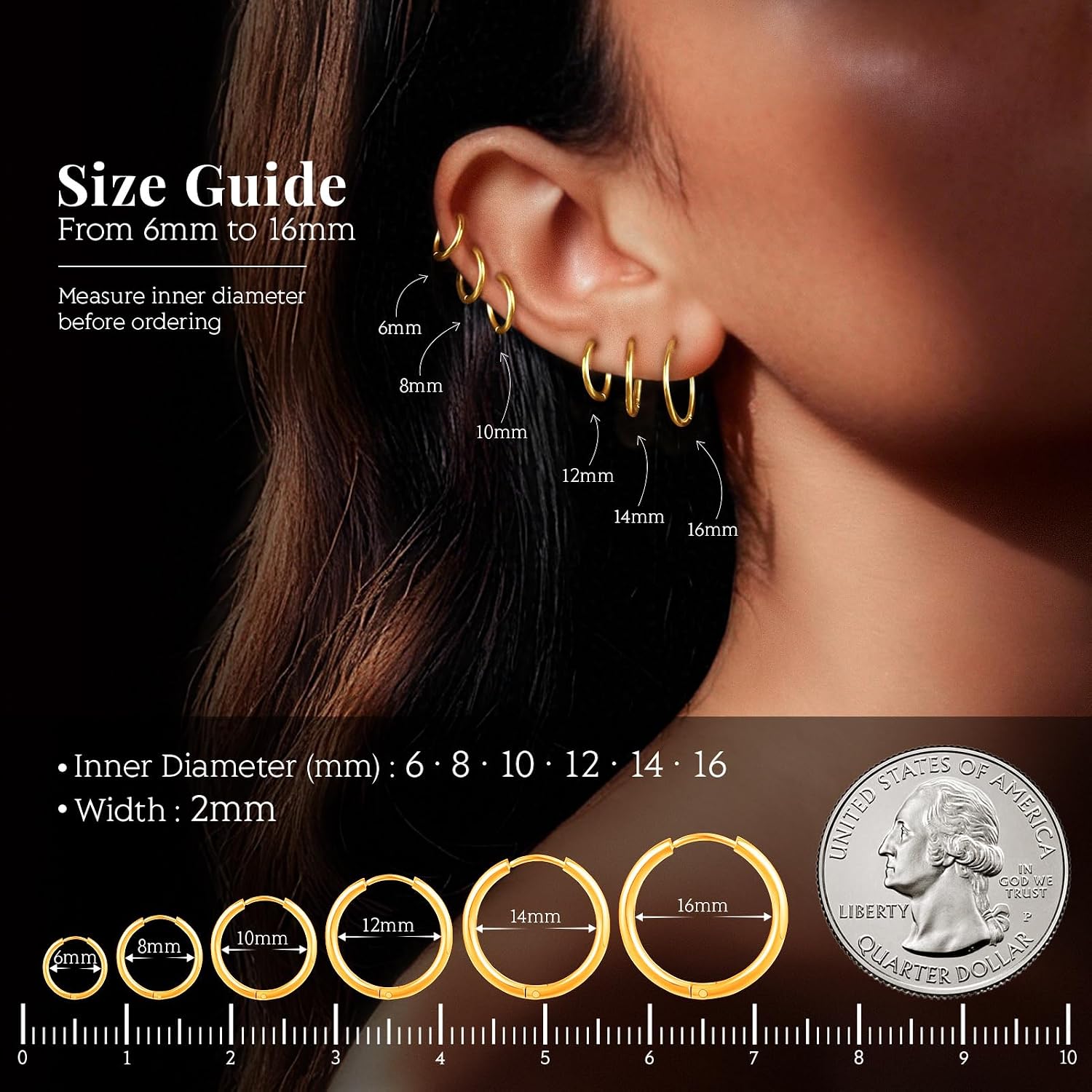Detalle de 17KM Gold Hoop Earrings, 14K Gold-Plated