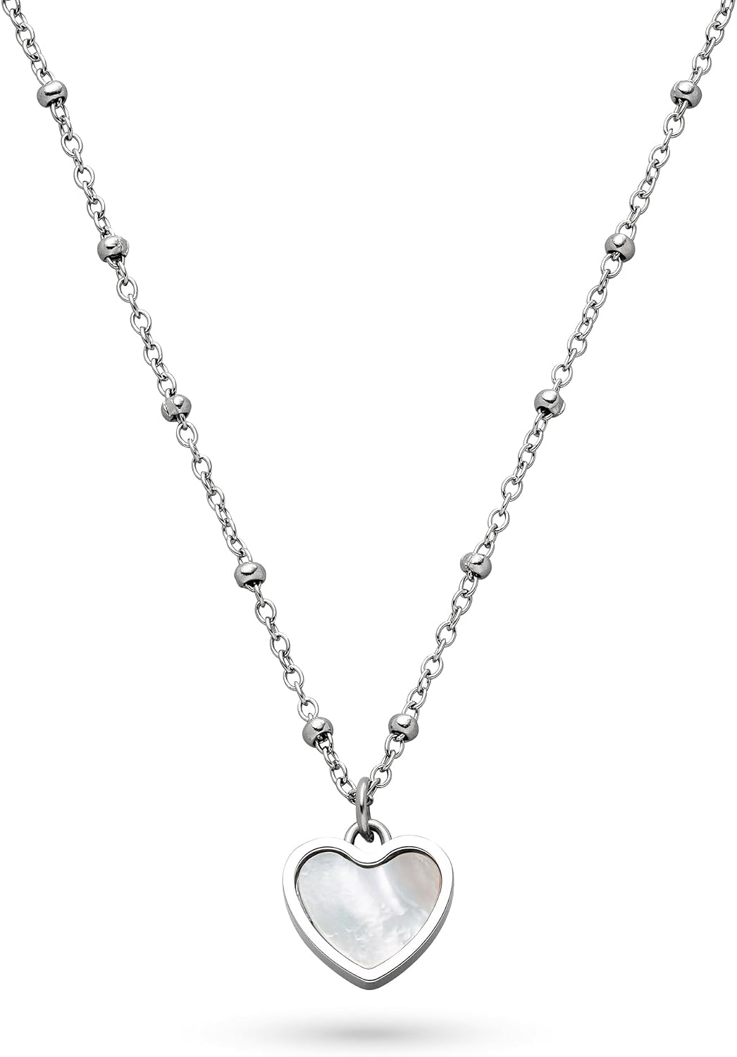 Detalle de s.Oliver Damen Schmuck – Halskette mit Perlmutt-Herz Anhänger aus Edelstahl, 450 mm, ideal als Geschenk