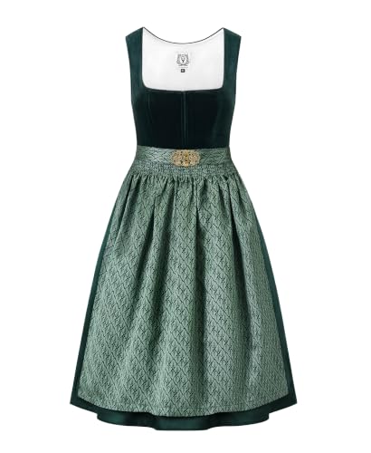 Detalle de DirndlStern Dirndl Damen Trachtenkleid Grün 70 cm Rocklänge Samt Midi – DIRNDLSTERN, Größe 38