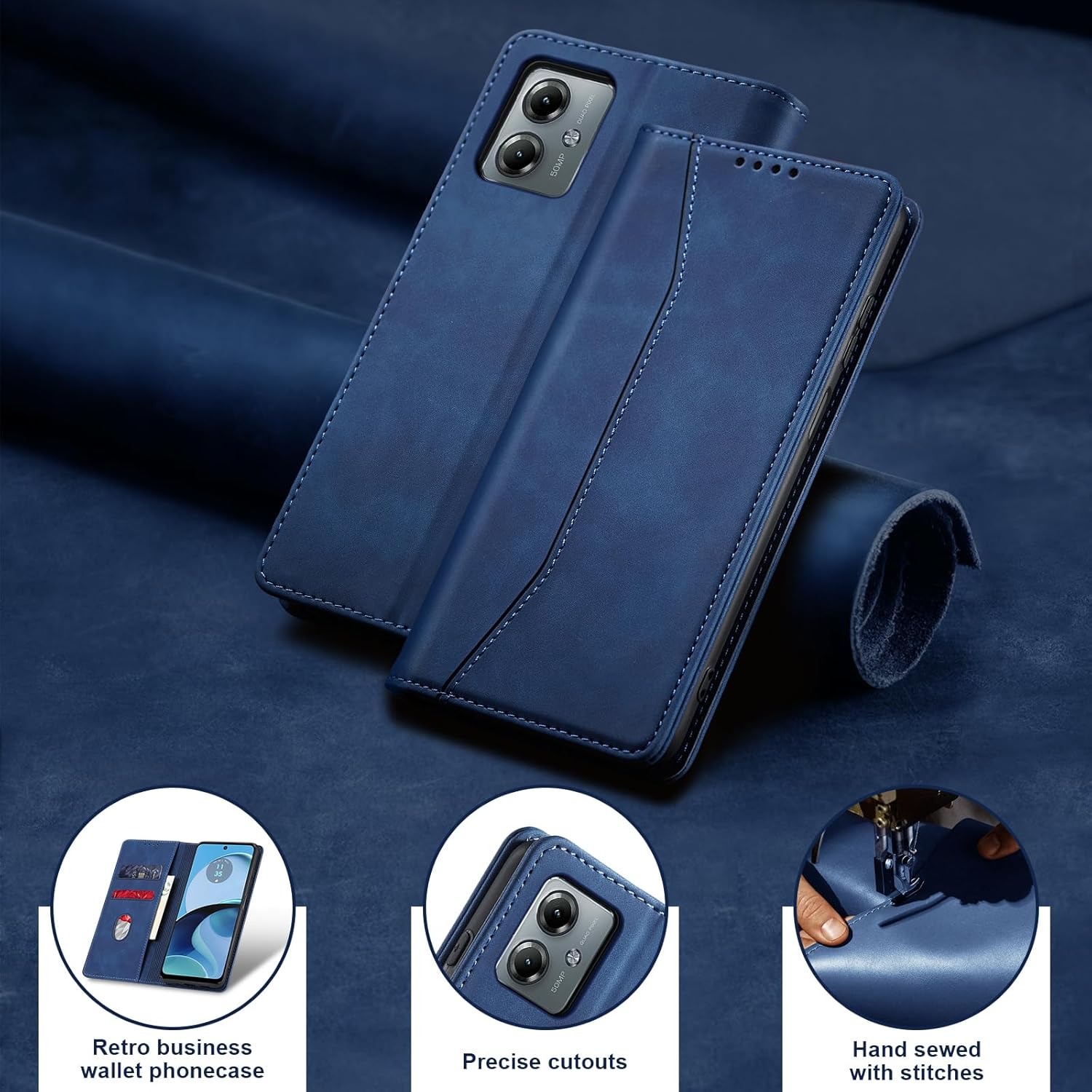 Thumbnail 6 de Jasonyu Handyhülle für Motorola Moto G14 – Leder-Flip Hülle mit Standfunktion, Kartenfächern und Magnetverschluss (Blau)