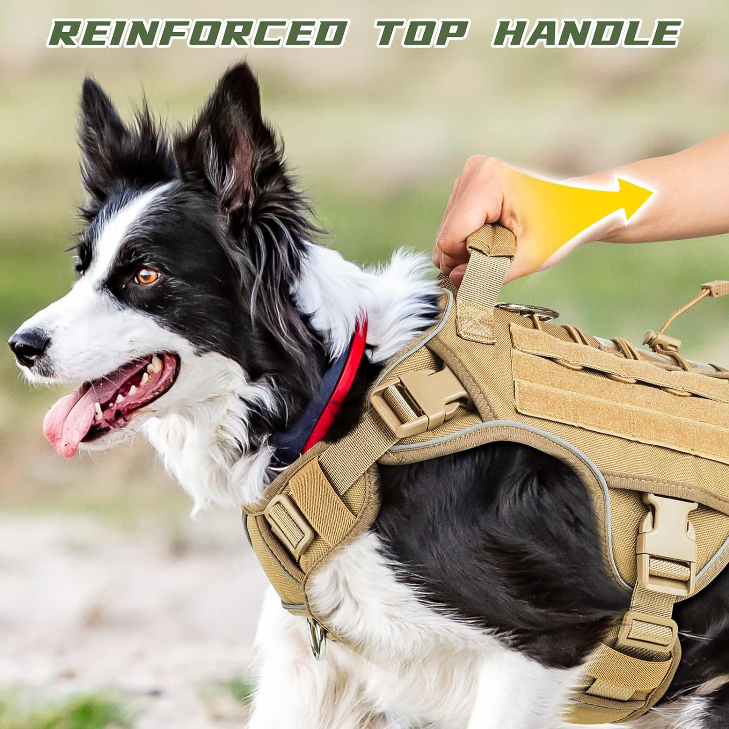 Detalle 2 de WINGOIN Tactical Dog Harness for Large Dogs (Khaki, L) — Heavy-Duty No-Pull Vest with Handle & Reflective Strip