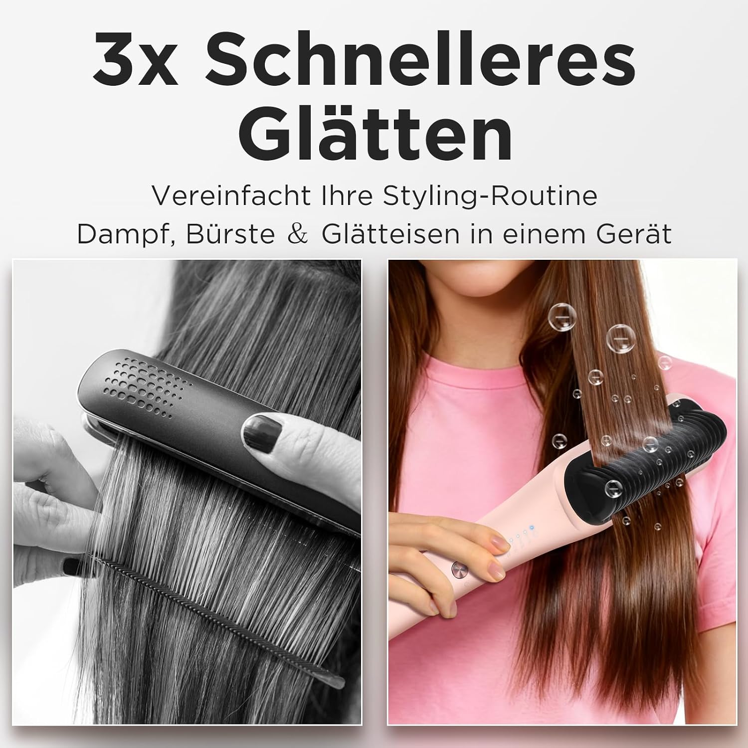 Detalle 2 de Pro Dampf Glättbürste von PARWIN PRO BEAUTY – 3-in-1 Dampfhaarglätter mit LED-Anzeige