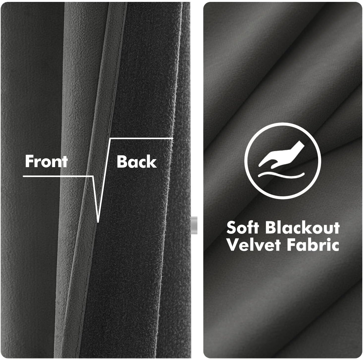 Detalle de MIULEE Velvet Blackout Curtains, Charcoal Gray, 52 x 84 Inches, 2 Panels