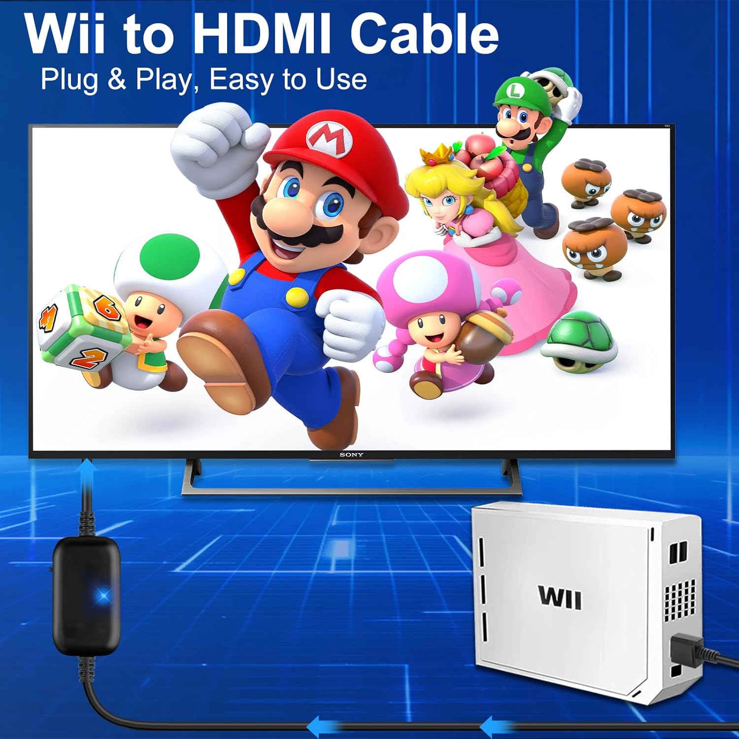 Thumbnail 1 de Herfair Wii to HDMI Adapter Cable for Nintendo Wii & Wii U (1080P output, 4:3/16:9 modes) – Plug and Play, 6.6FT