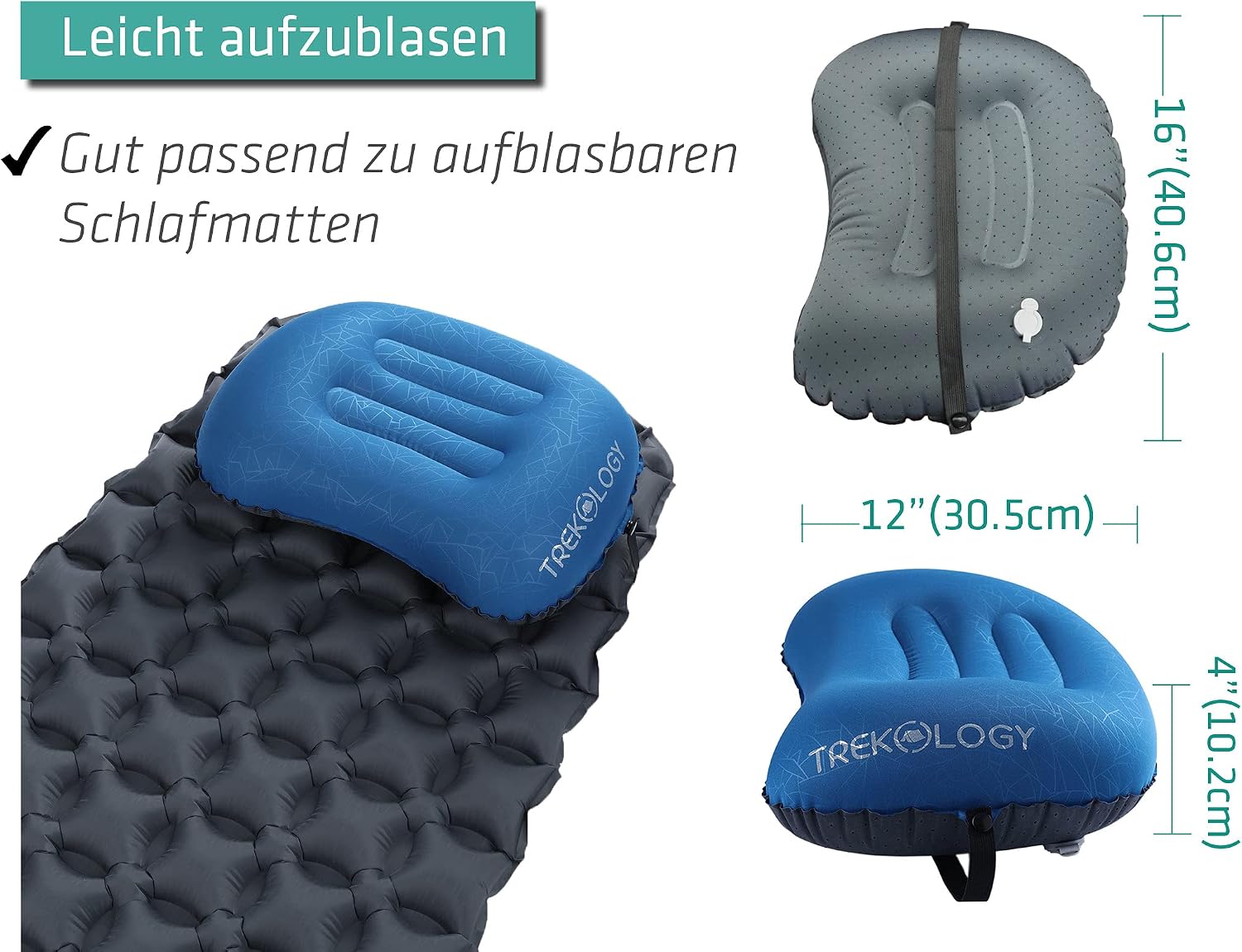 Detalle 2 de TREKOLOGY Camping Kissen Ultraleicht (Version 2.0) – aufblasbares Nackenkissen für Camping, Trekking & Wandern