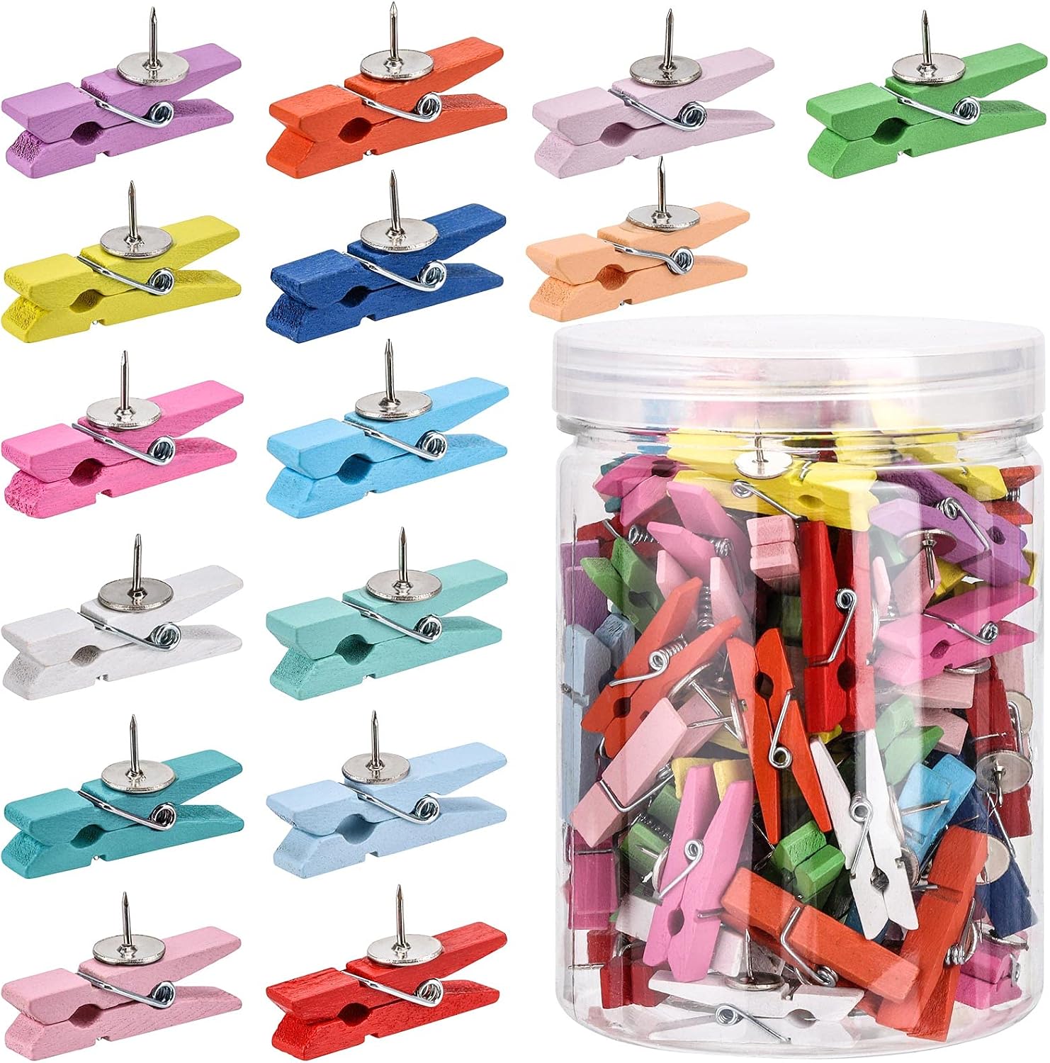 Detalle de acDesign 6344 Colorful Wooden Clip Push Pins, 100-Piece Set