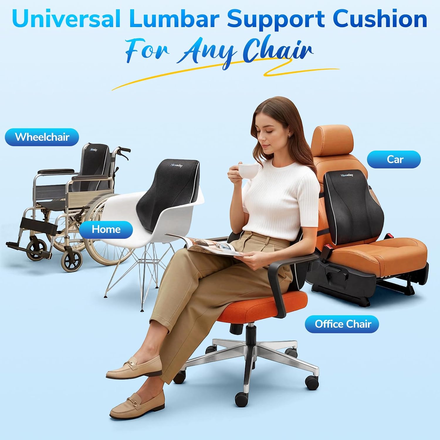 Thumbnail 5 de Niceeday Lumbar Support Pillow for Office Chair and Car – Memory Foam Back Cushion 45×40×12 cm