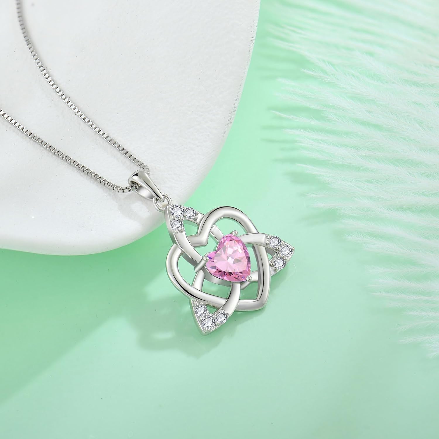 Thumbnail 2 de FJ Herz „Keltischer Knoten“ Kette mit Geburtsstein-Anhänger aus 925 Sterling Silber für Damen