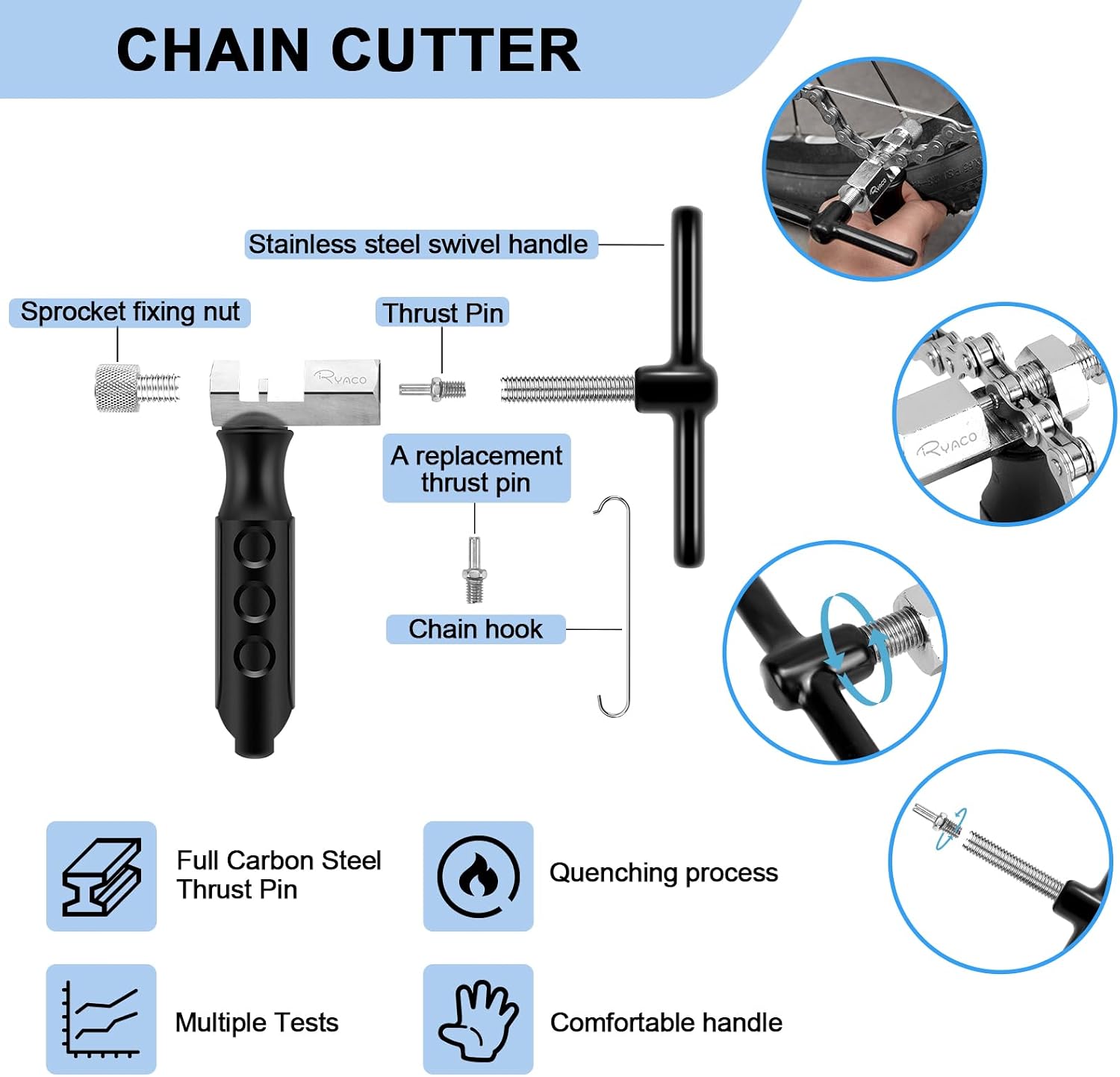 Detalle de Ryaco 12-piece bike chain tool set for 6–12 speed chains with cleaner brushes, rivet and cutter