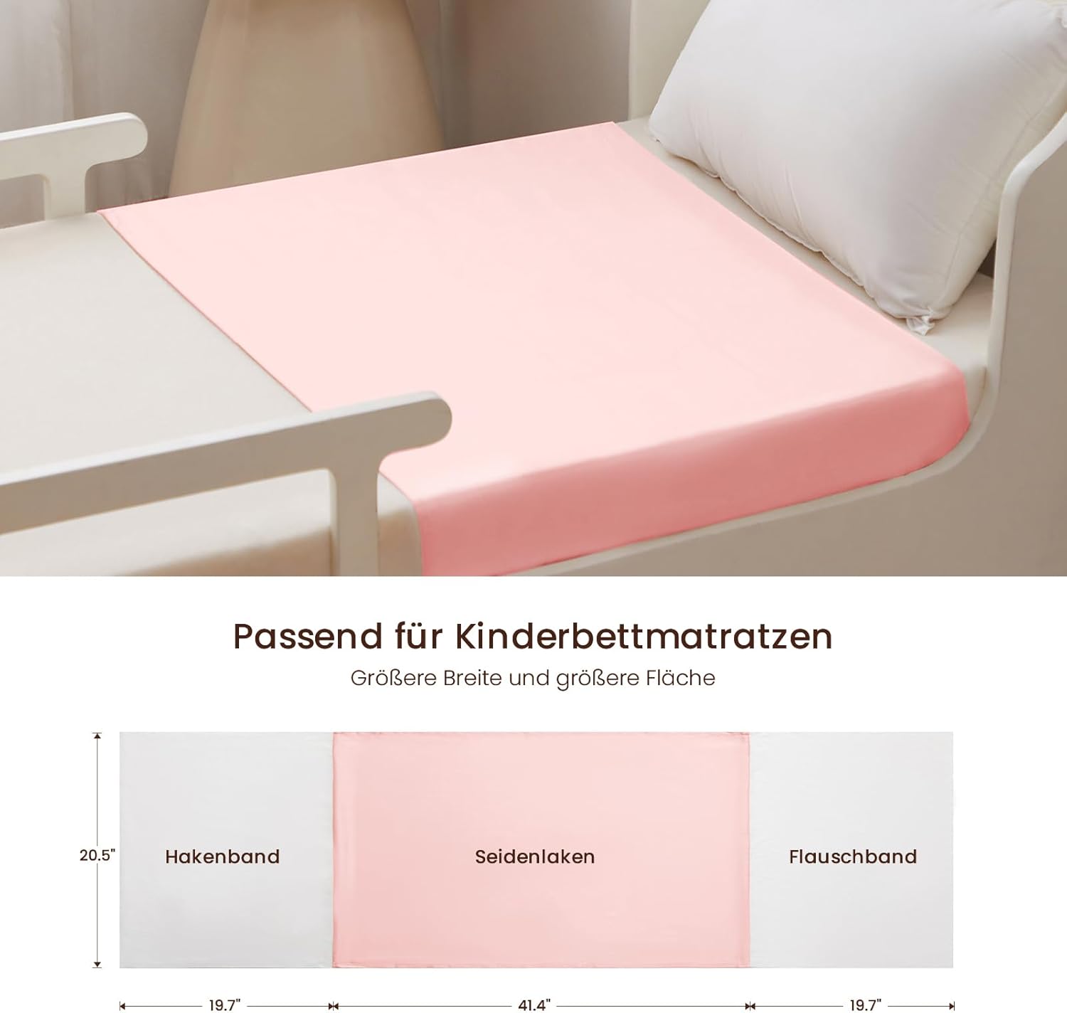 Thumbnail 4 de THXSILK Spannbettlaken für Baby – 100% Maulbeerseide, elastischer Klettverschluss, Rosa 52x105 cm