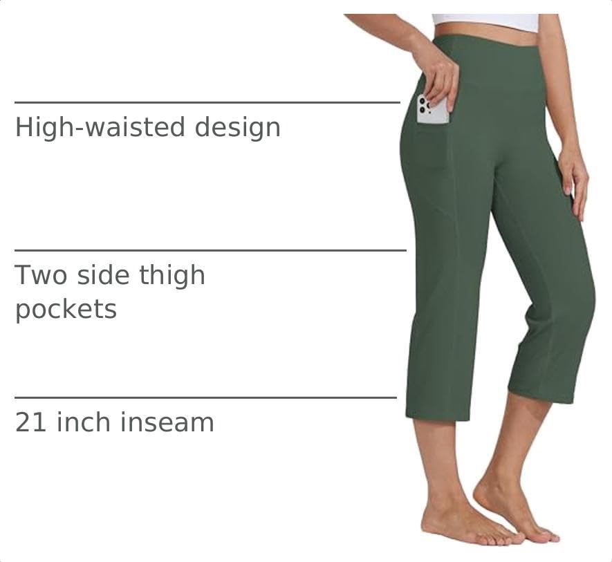 Detalle de Willit Women's Yoga Capris Pants: High-Waist, Straight-Leg 21" Capris