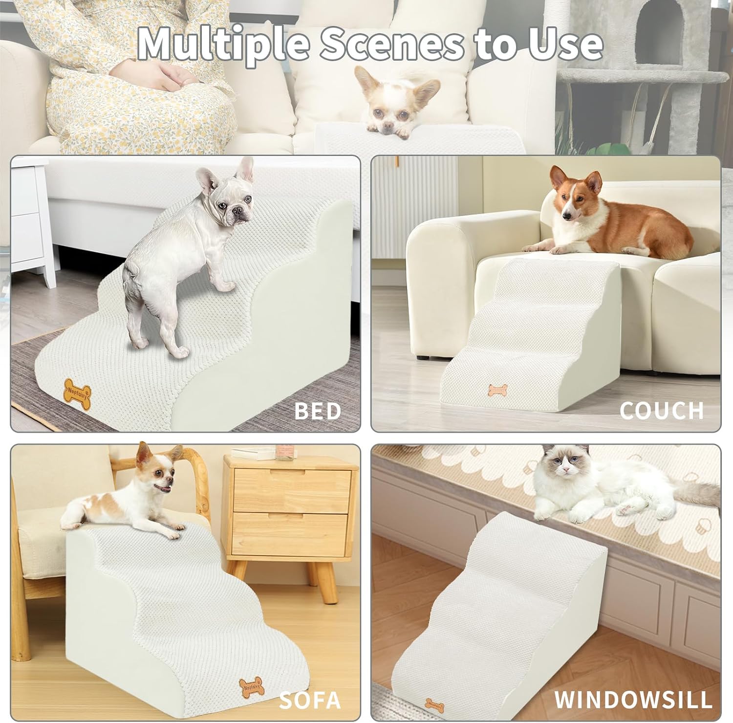 Detalle de Nepfaivy Dog Steps 3-Step Ramp 60x40x40cm