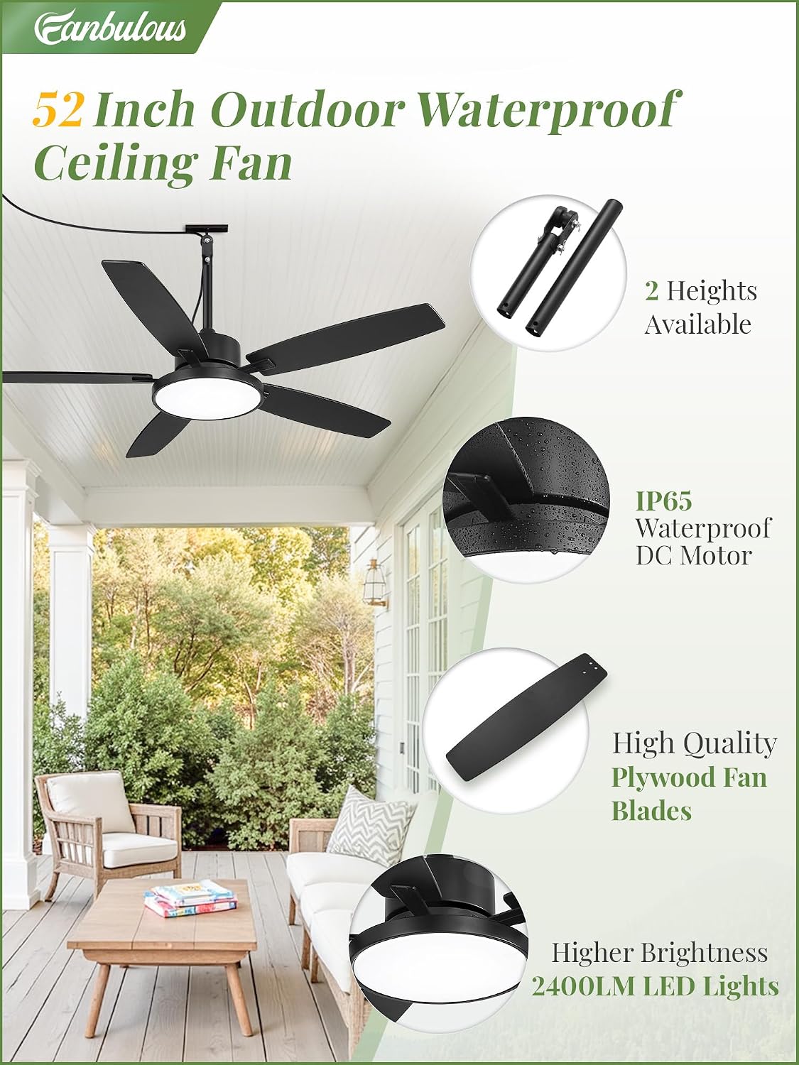 Detalle de Fanbulous outdoor ceiling fan 52-inch