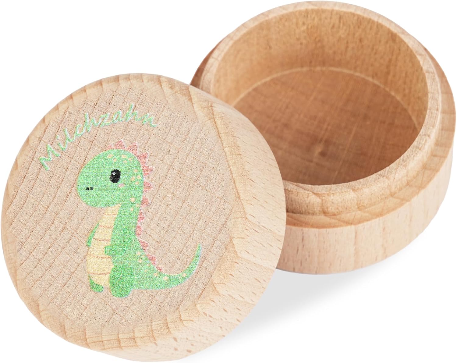 Detalle de Aolso 4875129 Wooden Milk Teeth Box with Tooth Groove, Dinosaur Design