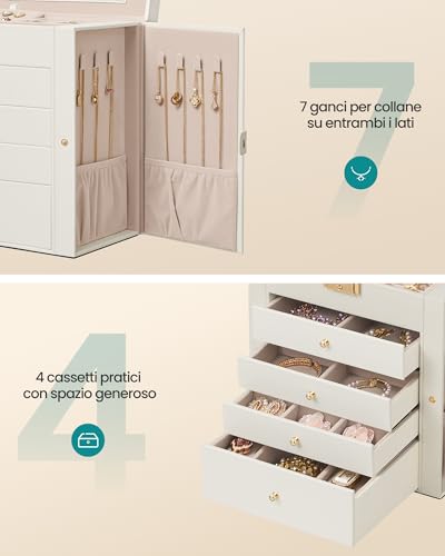 Detalle 2 de Songmics Scatola Portagioie a 5 livelli con Specchio e Serratura – JBC153WD03