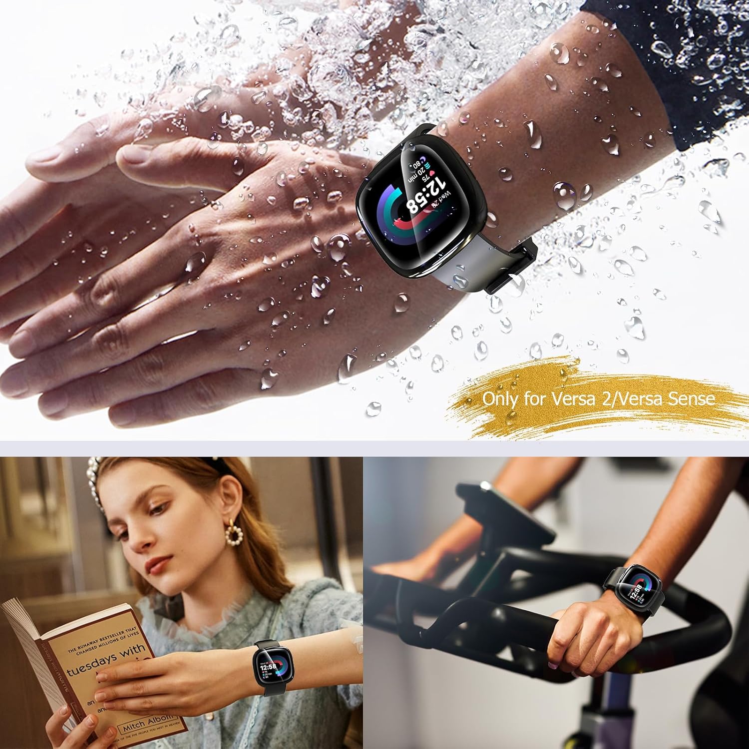 Thumbnail 5 de KIKISML 2‑Pack Screen Protectors for Fitbit Sense 2 / Versa 4 (Ultra‑Slim TPU) – Black & Clear