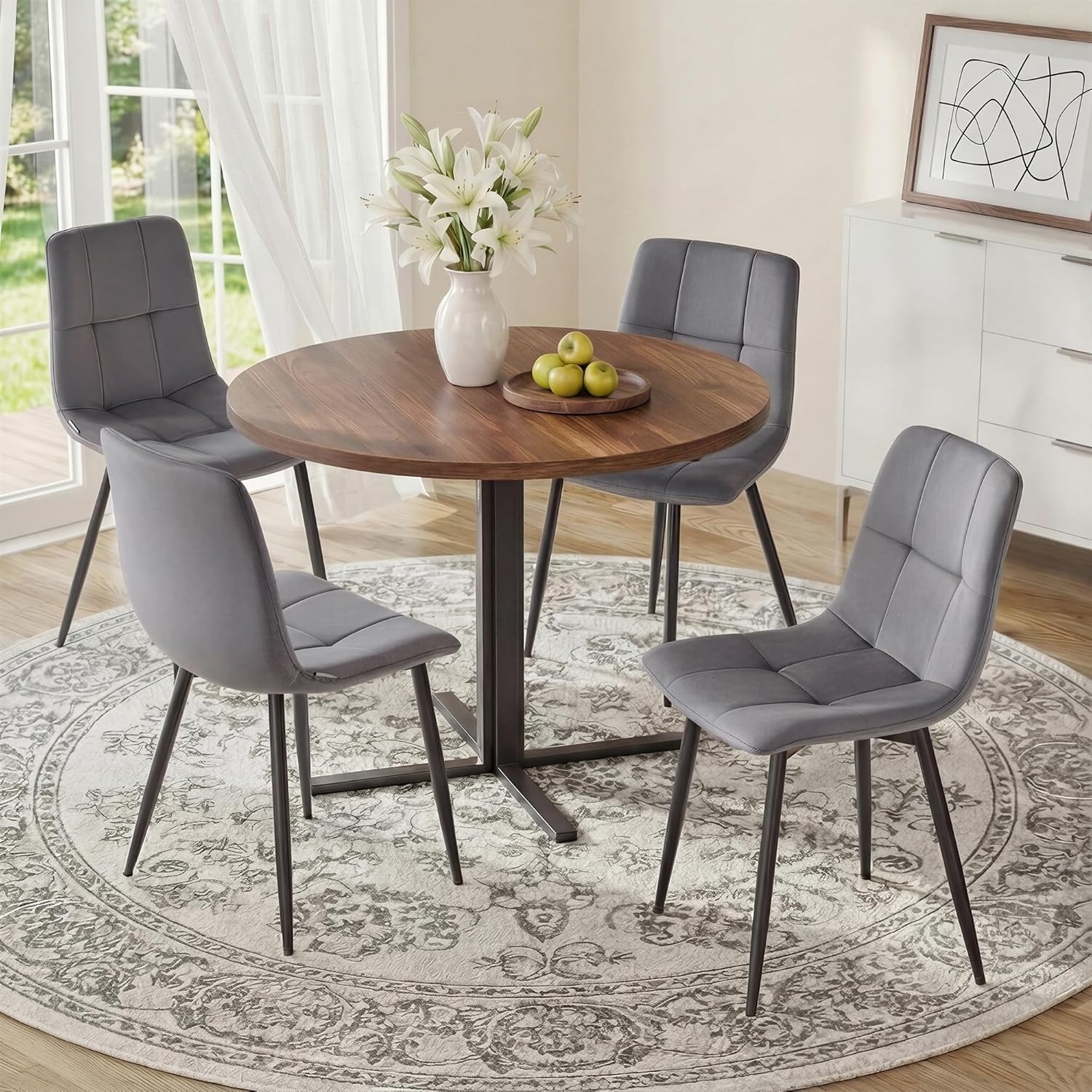 VASAGLE Velvet Dining Chairs (KDC080GN02) – Upholstered kitchen chairs, set of 4, slate grey