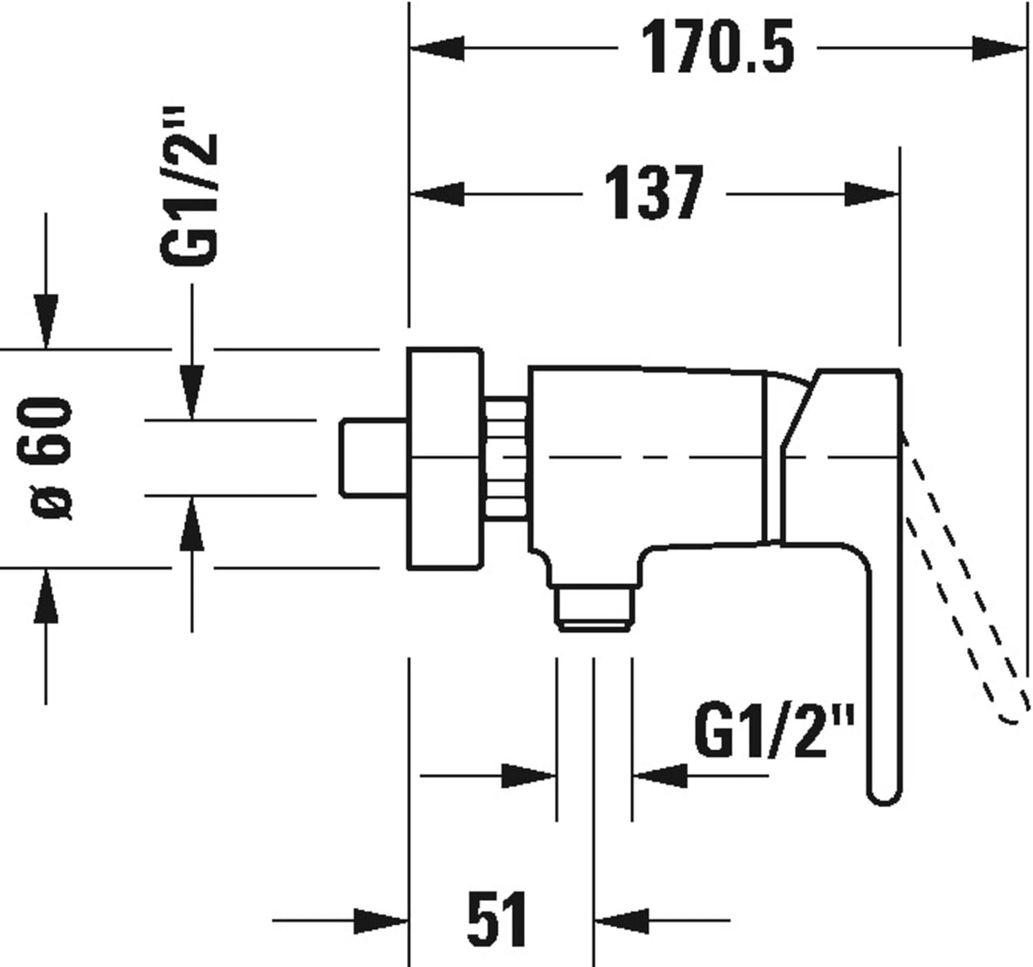 Thumbnail 2 de Duravit B24230000010 Rubinetto Doccia da Parete – Miscelatore monocomando con sistema in ceramica, cromato