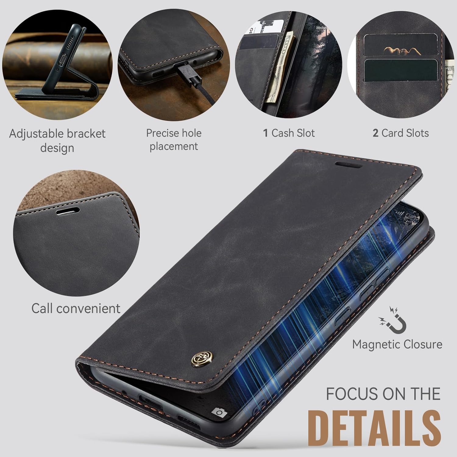 Thumbnail 1 de Lanranwa Handyhülle für Xiaomi 15 5G – Premium Flip Case aus PU-Leder mit Kartenfächern, Magnetverschluss und Standfunktion (Schwarz)