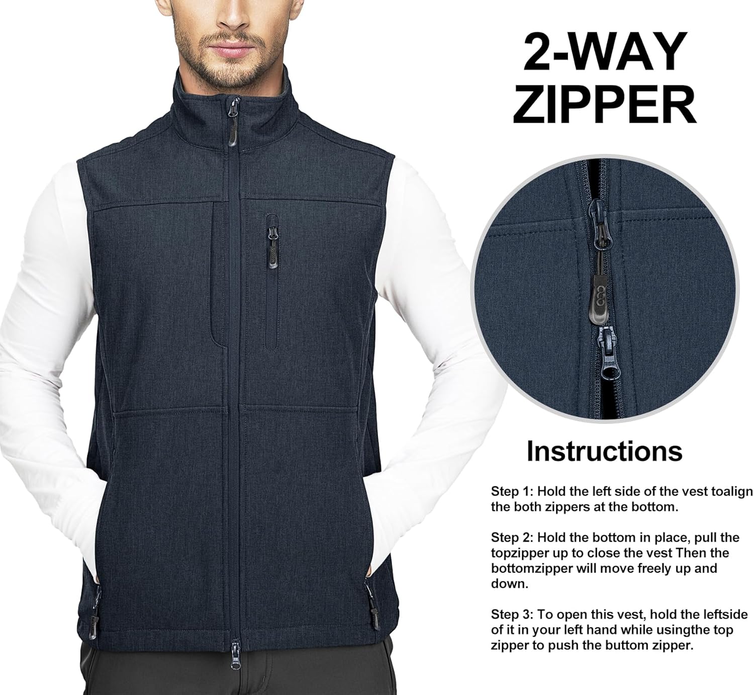 Thumbnail 3 de 33,000ft Men's Softshell Gilet: Windproof Fleece-Lined Utility Vest for Leisure, Golf and Travel