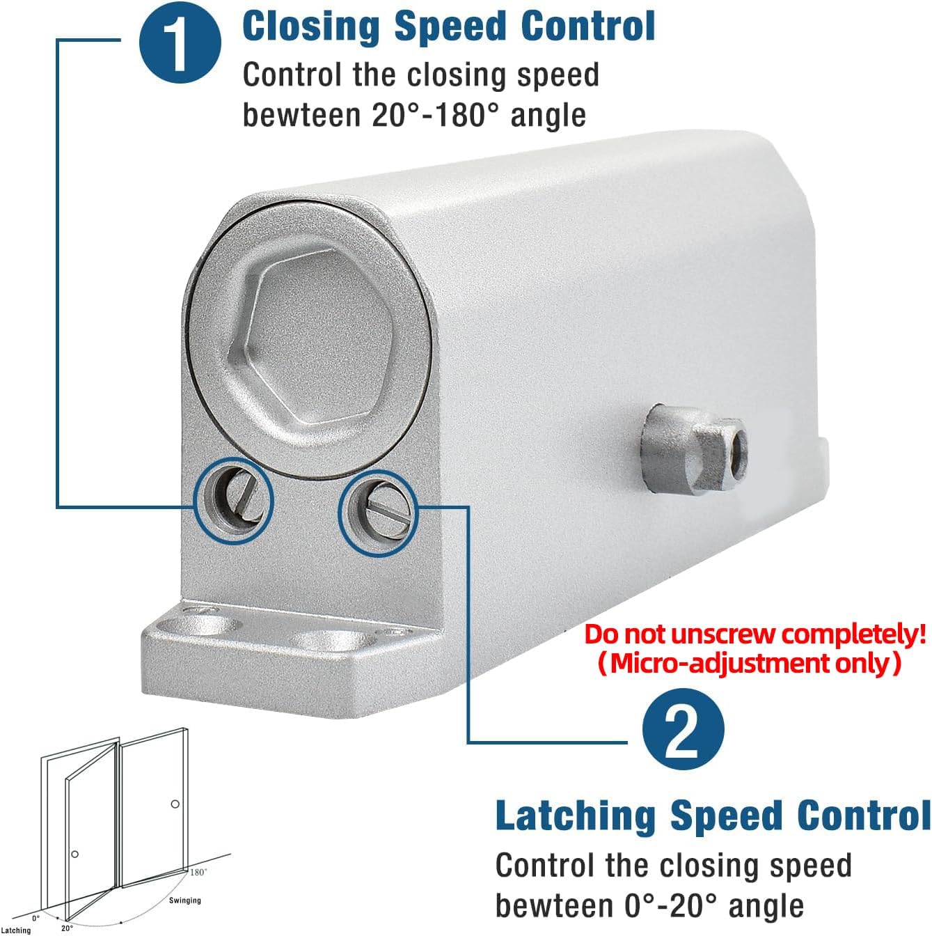 Thumbnail 6 de Ougourim Model 1 Hydraulic Door Closer, Silver Aluminum, for 88–143 lb Doors