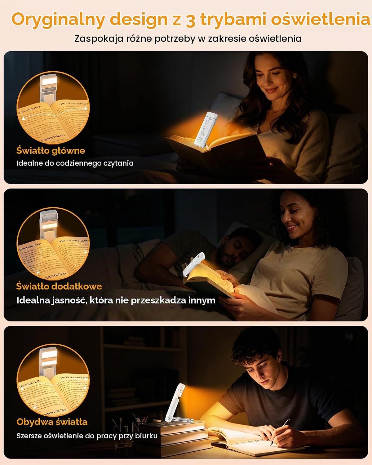 Detalle de Gritin G1315 lampka do czytania, 14 pełnospektralnych LED, USB-C