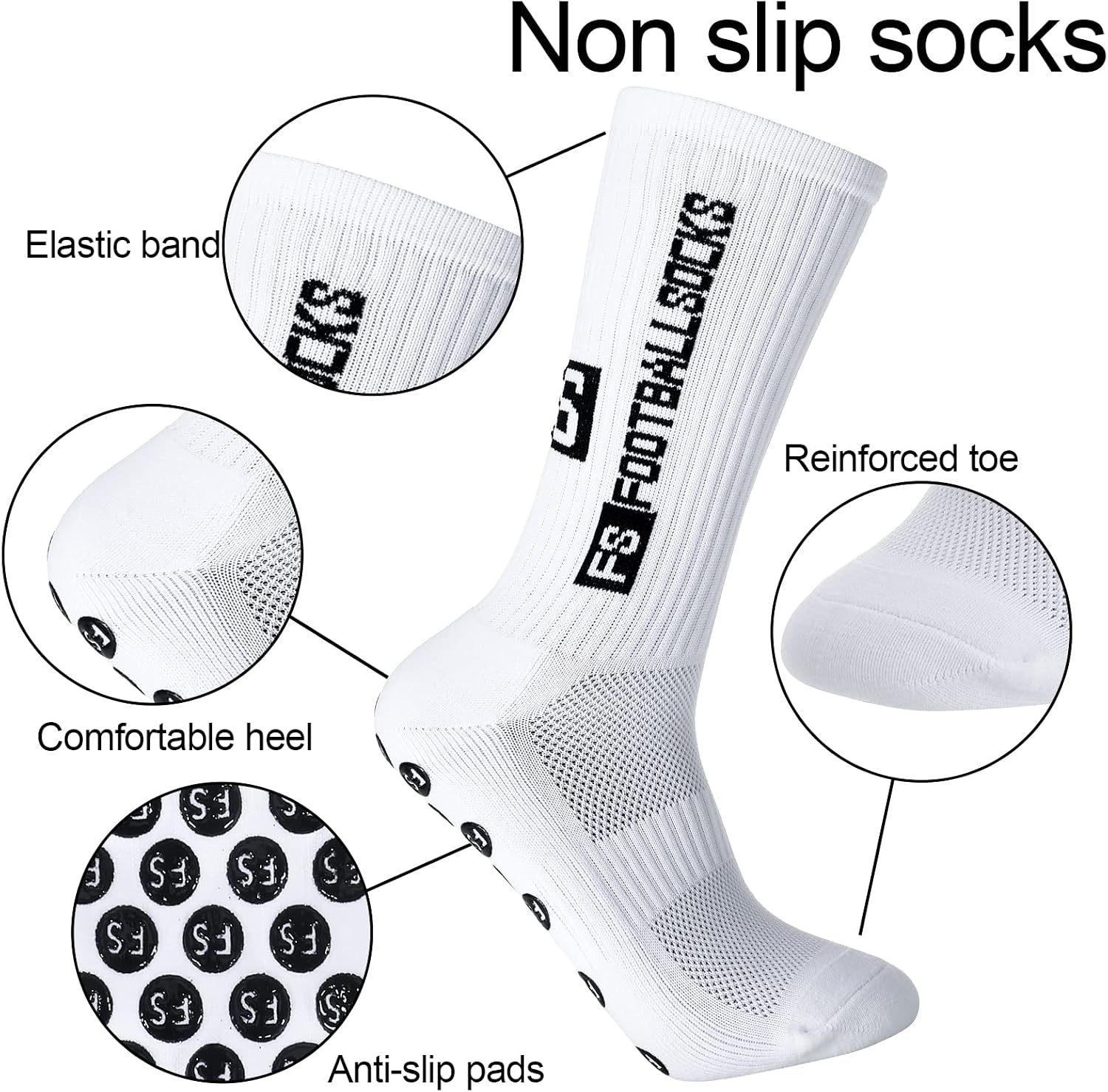 Detalle de Apricitie Fußball Socken 6 Paare Anti-Rutsch, Weiß, Größe 39–46