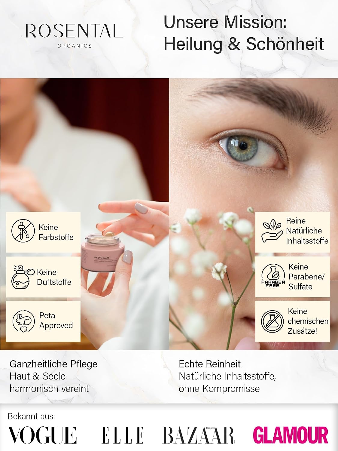 Detalle de Rosental Organics BB Eye Balm Augencreme mit Hyaluronsäure & marokkanischer Lavaerde (15 ml)