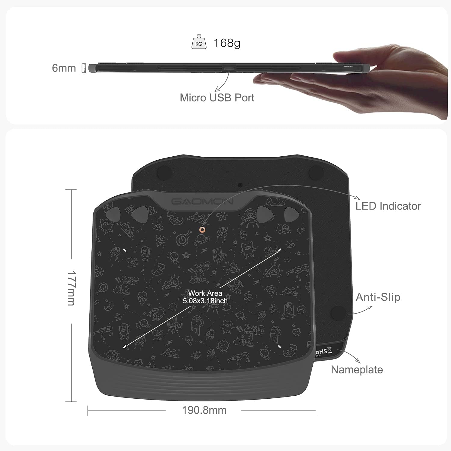 Detalle 2 de GAOMON S630 Tableta Gráfica con 4 Teclas y Stylus ✏