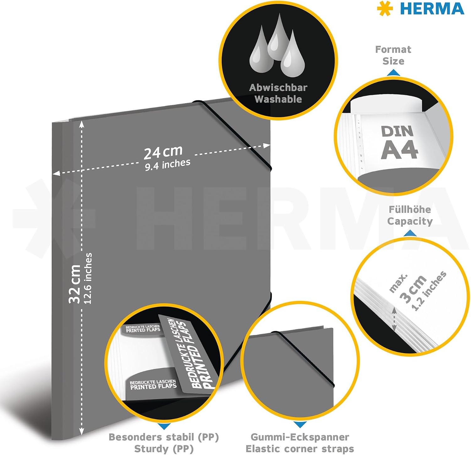 Thumbnail 6 de HERMA 19187 samlarmapp A4 med fotbollsmotiv, elastiskt band, 3-pack i PP