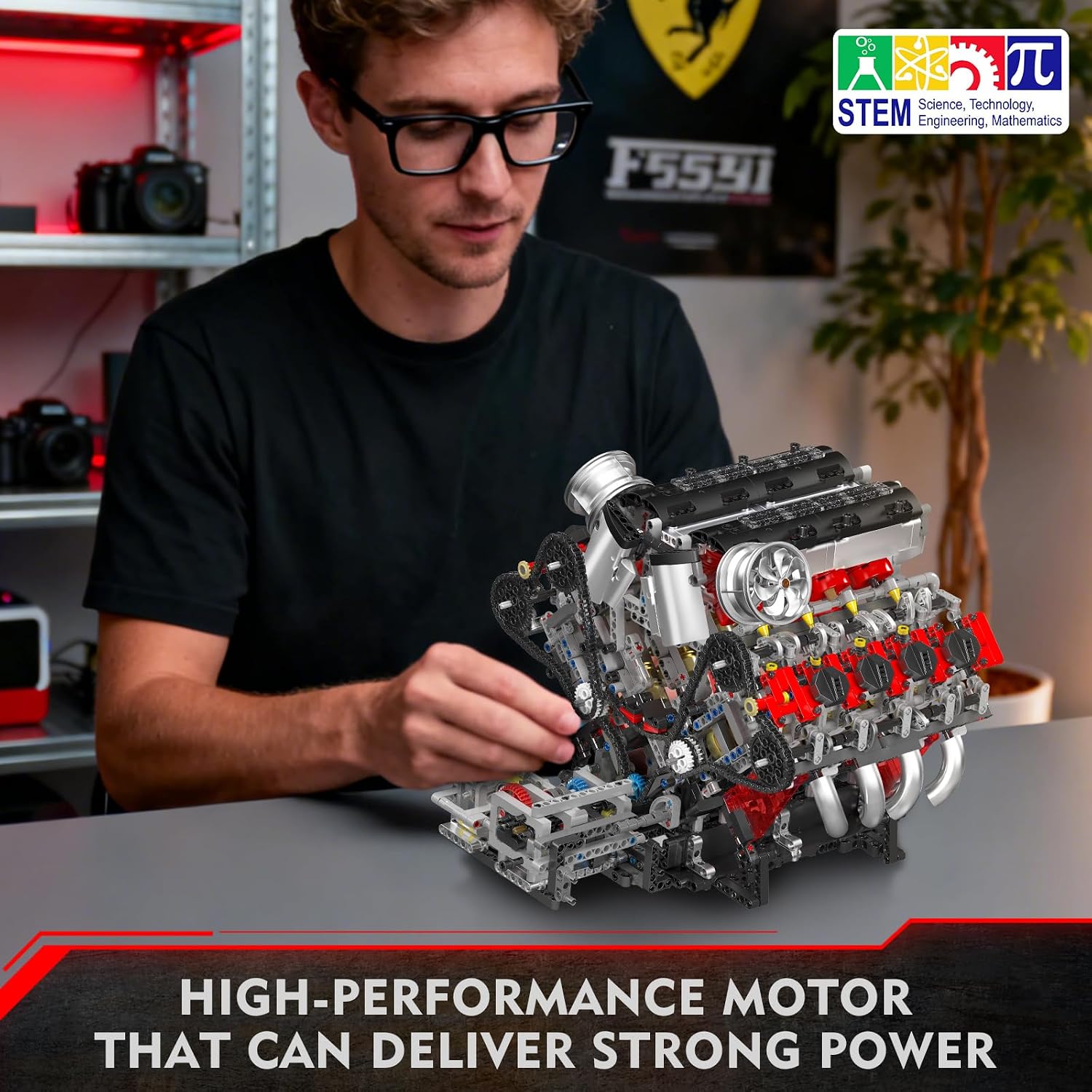 Detalle 2 de Mould King 10130 F488 Supercar V8 kit MOC 2718 pièces