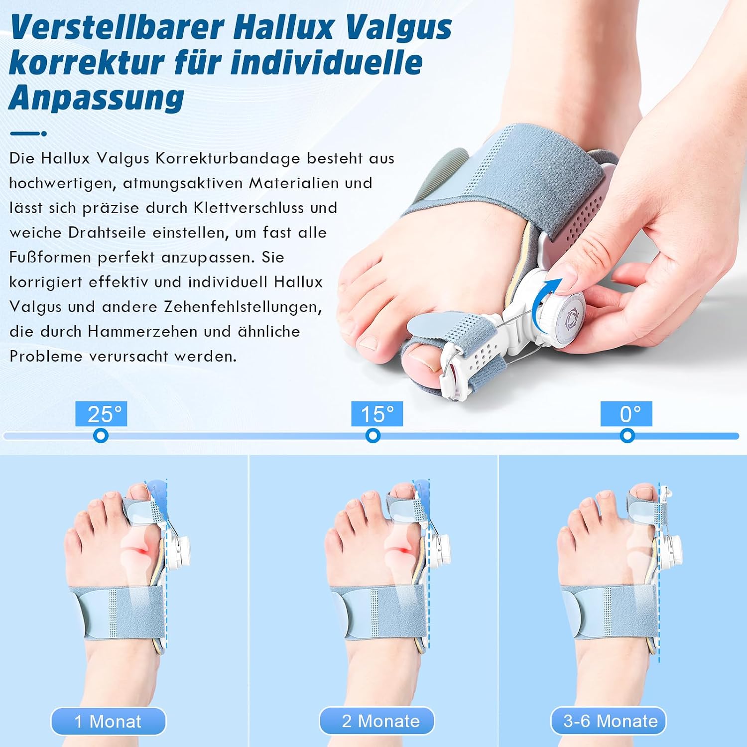 Detalle de Winyoher Hallux Valgus Korrekturset – Verstellbare Schiene und 2 Silikon-Zehenspreizer, Tag & Nacht