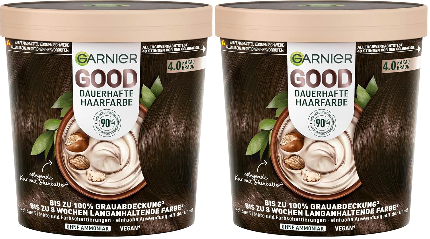 Detalle de Garnier GOOD Dauerhafte Haarfarbe 4.0 Kakao Braun – ammoniakfreie Coloration mit bis zu 100% Grauabdeckung
