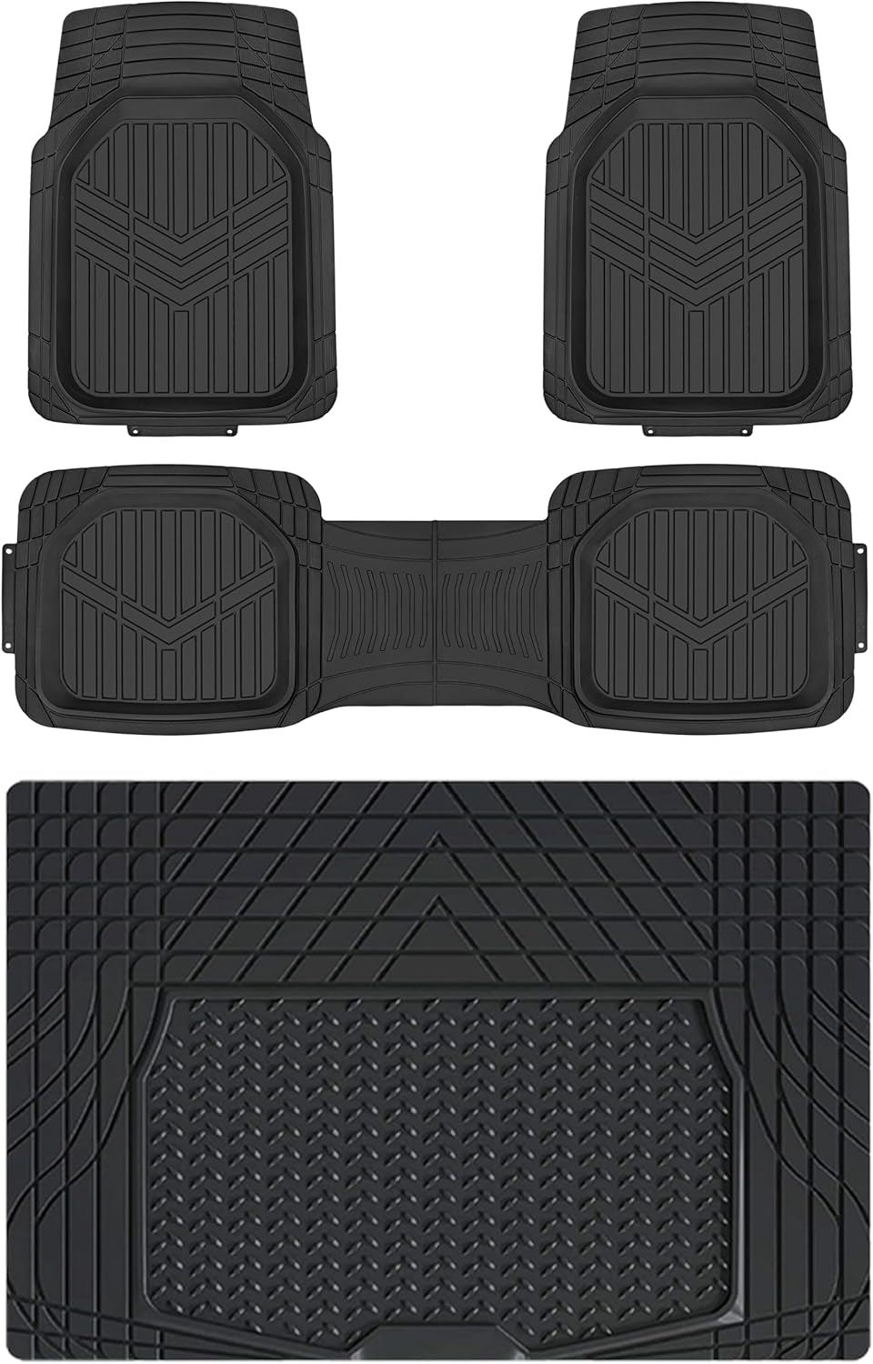 Detalle de Amazon Basics 3-Piece All-Season Heavy Duty Rubber Floor Mat for Cars, SUVs and Trucks (Black)
