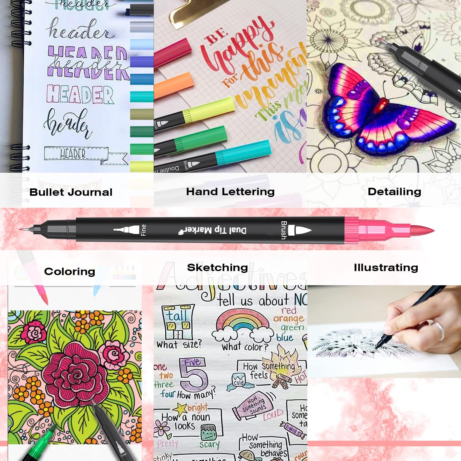 Detalle de Sanyetral 168 Colouring Pens for Adults – Dual Tip Brush Pens Set
