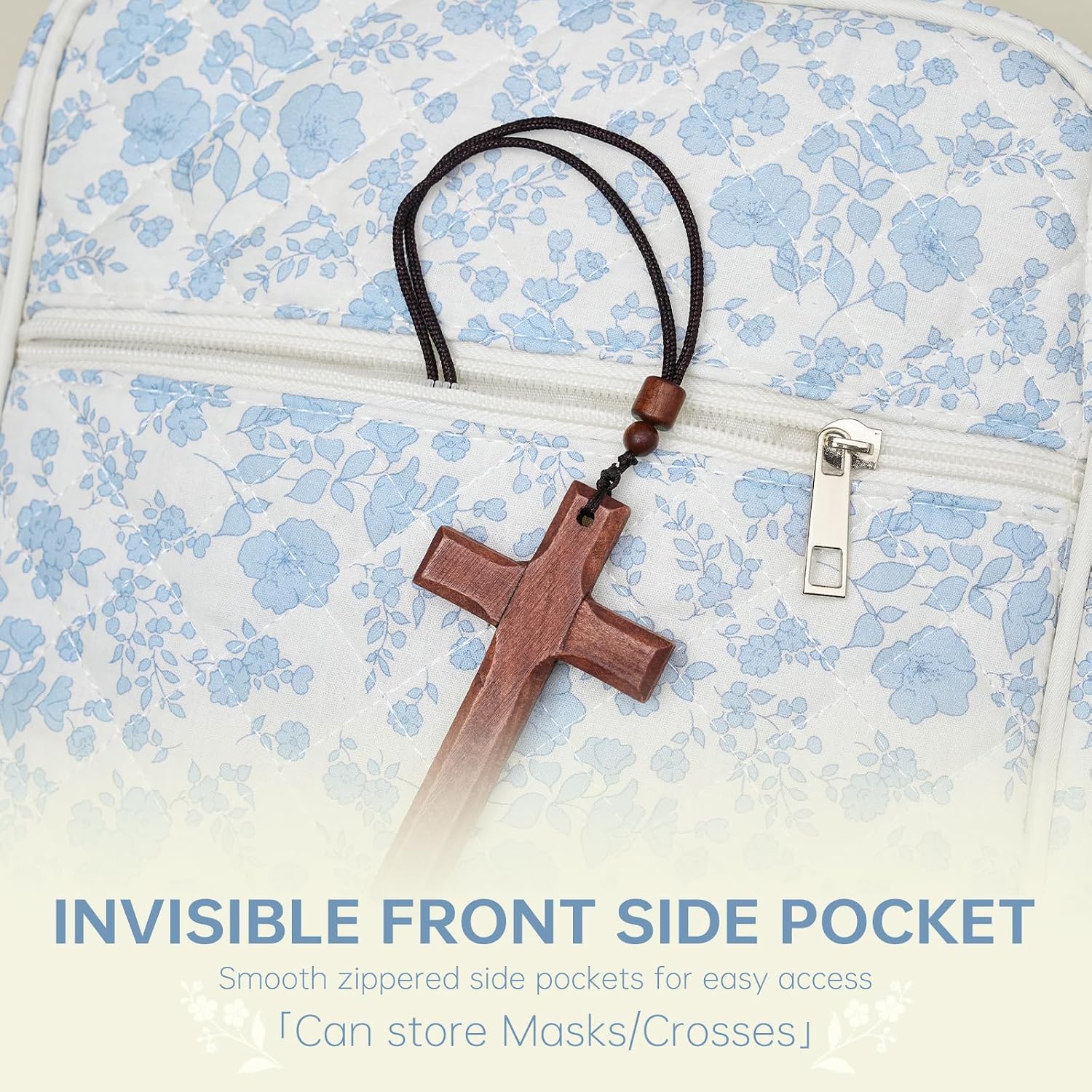 Thumbnail 5 de YKFLY Quilted Bible Cover with Handle, Zipper, and Blue Floral Cotton