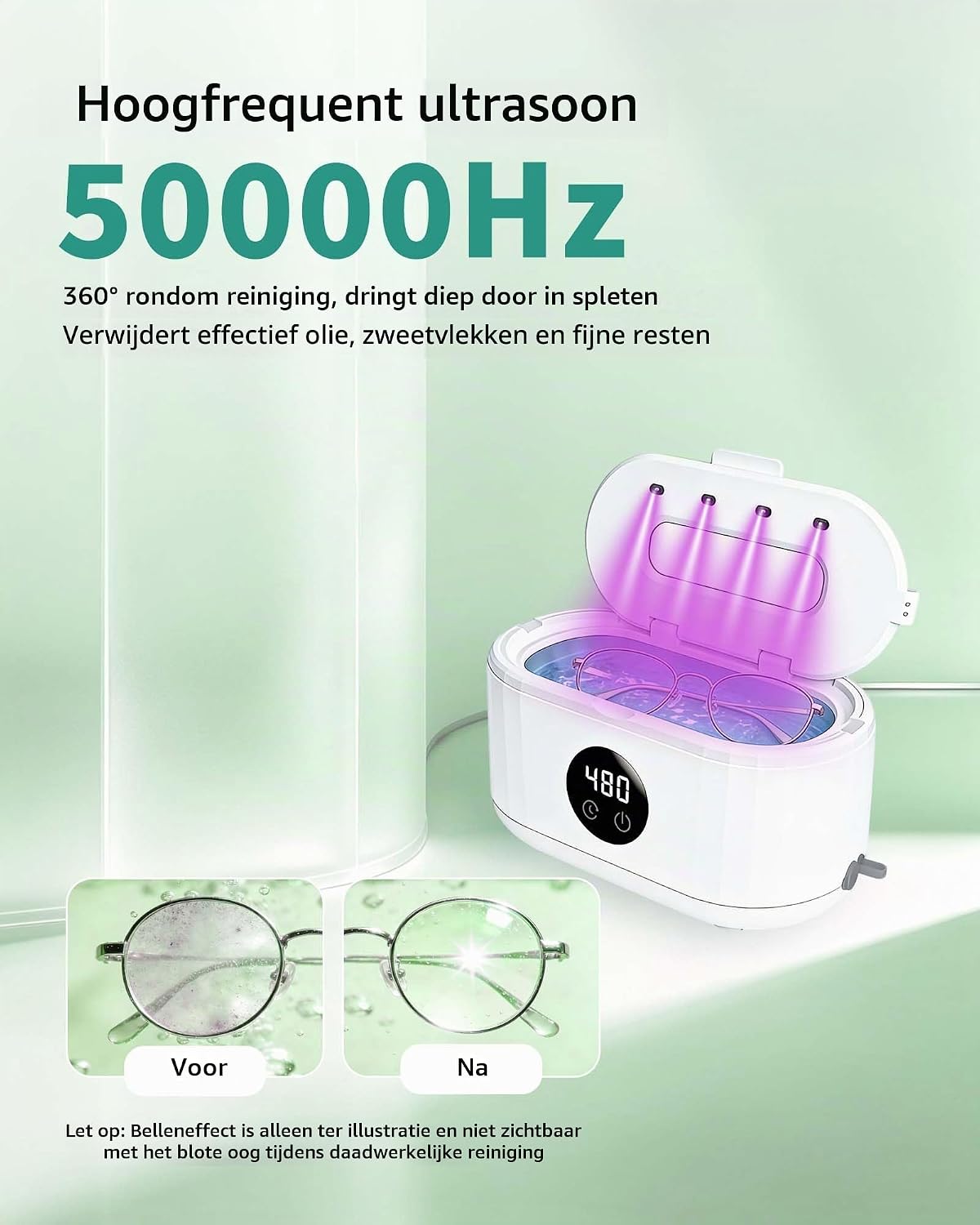 Detalle de Ultrasone reiniger 350 ml met 50 kHz, UV-licht en vijf timerstanden