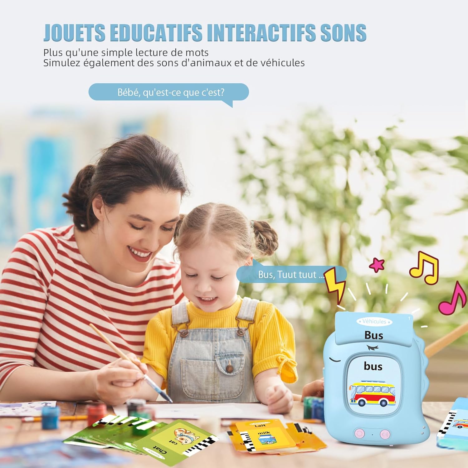 Thumbnail 5 de Cartes Flash Parlantes Montessori pour Enfants 2+ Ans – 112 Cartes, 224 Mots, Français/Anglais/Bilingue (Bleu)